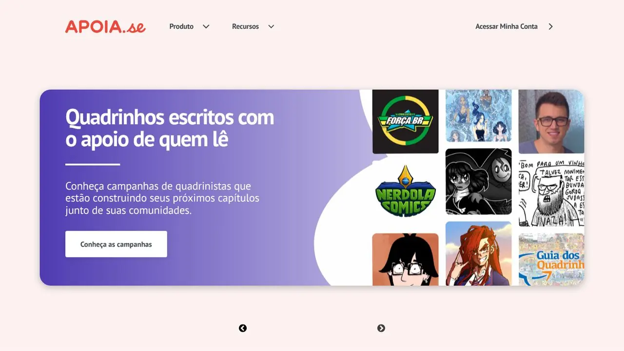 Página do Apoia.se com campanhas de quadrinhos